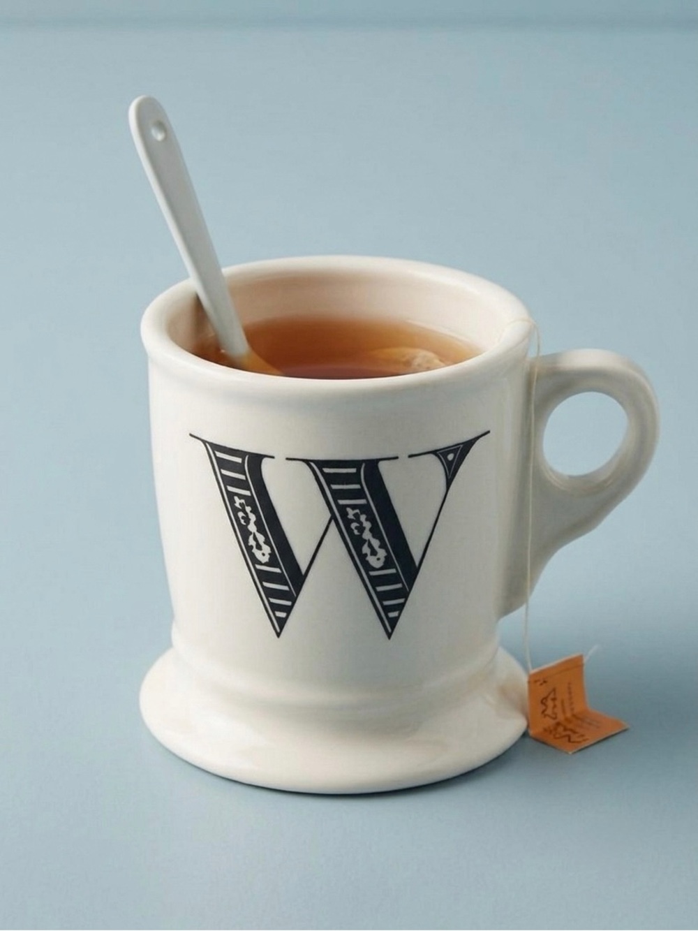 Anthropologie W Cream Ceramic Monogram Mug with Black Vintage Lettering Initial